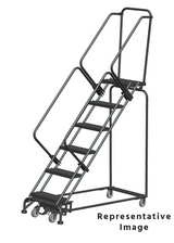 Weight Actuated 50 Degree Slope Walk Down Ladders, Weight Actuated, 50° Incline, 6 Step, 24 In Wide Base, 28 in Deep Top Step, Expanded Metal Tread