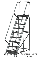 Weight-Actuated Series Ladders, Weight Actuated, 9 Step, 32 In Wide Base, 21 in Deep Top Step, Perforated Tread, Setup