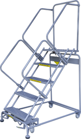 50 Degree Slope Walk Down Ladders, 50° Incline, 5 Step, 32 In Wide Base, 14 in Deep Top Step, Serrated Tread