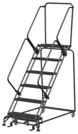 50 Degree Slope Walk Down Ladders, 6 Step, 32 In Wide Base, 14 in Deep Top Step, Perforated Tread, Setup