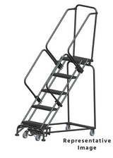 Weight Actuated 50 Degree Slope Walk Down Ladders, Weight Actuated, 50° Incline, 5 Step, 24 In Wide Base, 14 in Deep Top Step, Abrasive Mat Tread, Setup