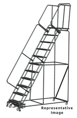 Weight-Actuated Series Ladders, Weight Actuated, 11 Step, 32 In Wide Base, 28 in Deep Top Step, Expanded Metal Tread, Setup