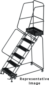 Ballymore Safety Products 50 Degree Slope Walk Down Ladders, CALOSHA, 50° Incline, 6 Step, 32 In Wide Base, 28 in Deep Top Step, Perforated Tread, Setup 