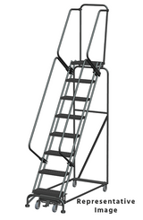 Weight-Actuated Series Ladders, Weight Actuated, 8 Step, 24 In Wide Base, 21 in Deep Top Step, Serrated Tread, Setup