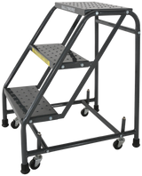 Spring Loaded Caster Ladders, 3 Step, 30" Wide Base, 10" Deep Top Step, Abrasive Mat Tread, Setup