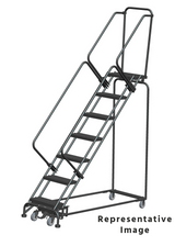 Weight Actuated 50 Degree Slope Walk Down Ladders, Weight Actuated, 50° Incline, 7 Step, 32 In Wide Base, 28 in Deep Top Step, Abrasive Mat Tread, Setup