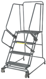 Tilt & Roll Ladders, 4 Step, 30 in Wide Base, 21 in Deep Top Step, Expanded Metal Tread