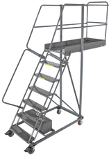 Cantilevered Ladders, 7 Step, 32 In Wide Base, 42 in Overhang, Serrated Tread