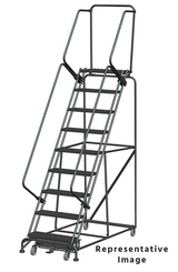 Weight-Actuated Series Ladders, Weight Actuated, 9 Step, 32 In Wide Base, 14 in Deep Top Step, Perforated Tread, Setup