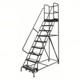 KD 9 Step Steel Rolling Ladder: 90 In Platform Height, 30 In Platform Deep, 24 In Platform Wide, Serrated, 35 In Bottom Wide