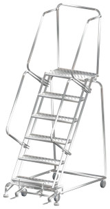 Stainless Steel Ladders, 6 Step, 32 In Wide Base, 14 in Deep Top Step, Perforated Tread, Setup