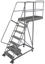 Cantilevered Ladders, 6 Step, 32 In Wide Base, 42 in Overhang, Perforated Tread