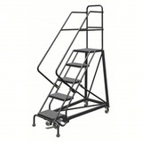 KD 5 Step Easy Climb Rolling Ladder: 50 In Platform Height, 17 In Platform Deep, 16 In Platform Wide, Perforated, 27 In Bottom Wide
