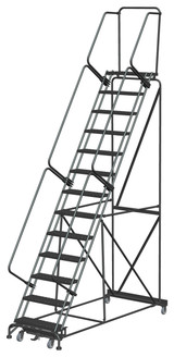 Weight-Actuated Series Ladders, Weight Actuated, 13 Step, 40 In Wide Base, 14 in Deep Top Step, Perforated Tread