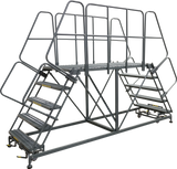 Double Entry Work Platforms with Handrails, 7 Step, 38 In Wide Base, 60 in Platform Depth, Serrated Tread