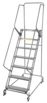 Ballymore Safety Products Spring Loaded Caster Ladders, 7 Step, 30 In Wide Base, 14 in Deep Top Step, Perforated Tread, Setup 