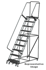 Weight-Actuated Series Ladders, Weight Actuated, 10 Step, 32 In Wide Base, 21 in Deep Top Step, Perforated Tread, Setup