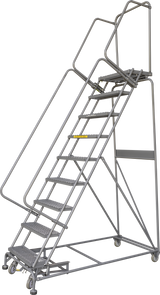 Weight-Actuated Series Ladders, Weight Actuated, 9 Step, 32 In Wide Base, 14 in Deep Top Step, Serrated Tread