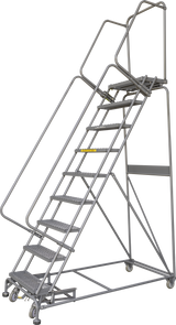 Weight-Actuated Series Ladders, Weight Actuated, 9 Step, 32 In Wide Base, 14 in Deep Top Step, Perforated Tread