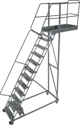 Cantilevered Ladders, 14 Step, 40 In Wide Base, 28 in Overhang, Serrated Tread