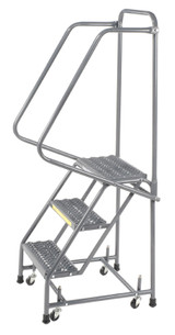Spring Loaded Caster Ladders, 2 Step, 20" Wide Base, 10" Deep Top Step, Serrated Tread
