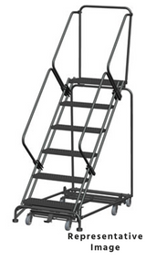 Weight Actuated All Directional 50 Degree Slope Walk Down Ladders, Weight Actuated, All Directional, 50° Incline, 6 Step, 32 In Wide Base, 28 in Deep Top Step, Perforated Tread, Setup