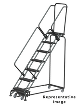Weight Actuated 50 Degree Slope Walk Down Ladders, Weight Actuated, 50° Incline, 7 Step, 24 In Wide Base, 14 in Deep Top Step, Abrasive Mat Tread