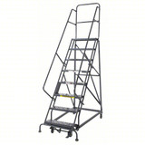 KD 7 Step Steel Heavy Duty Rolling Ladder: 70 In Platform Height, 10 In Platform Deep, 24 In Platform Wide, Serrated, 35 In Bottom Wide