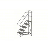 KD 5 Step Easy Climb Rolling Ladder: 50 In Platform Height, 17 In Platform Deep, 24 In Platform Wide, Serrated, 35 In Bottom Wide