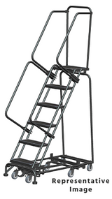 Weight Actuated All Directional Ladders, Weight Actuated, All Directional, 6 Step, 32 In Wide Base, 28 in Deep Top Step, Perforated Tread