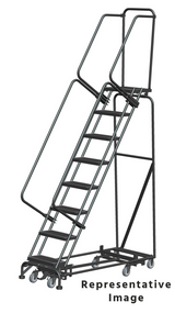 Weight Actuated All Directional Ladders, Weight Actuated, All Directional, 8 Step, 32 In Wide Base, 21 in Deep Top Step, Expanded Metal Tread, Setup