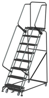 Weight-Actuated Series Ladders, Weight Actuated, 8 Step, 32 In Wide Base, 14 in Deep Top Step, Expanded Metal Tread