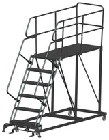 Single Entry Work Platforms, 6 Step, 38 In Wide Base, 72 in Deep Platform, Serrated Tread