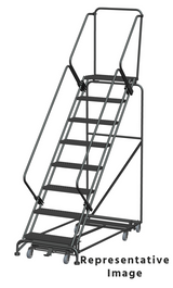 Weight Actuated All Directional 50 Degree Slope Walk Down Ladders, Weight Actuated, All Directional, 50° Incline, 8 Step, 32 In Wide Base, 21 in Deep Top Step, Perforated Tread, Setup