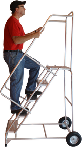 Aluminum Ladders, 6 Step, 36 In Wide Base, 14 in Deep Top Step, Serrated Tread, Setup