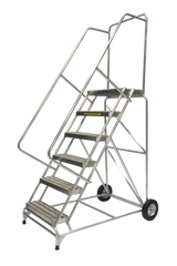Aluminum Ladders, 6 Step, 36 In Wide Base, 14 in Deep Top Step, Serrated Tread, Setup