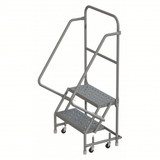 KD 2 Step Steel Rolling Ladder: 20 In Platform Height, 10 In Platform Deep, 16 In Platform Wide, Perforated, 21 In Bottom Wide