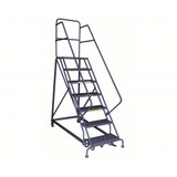 KD 9 Step Heavy Duty Safety Angle Rolling Ladder: 90 In Platform Height, 17 In Platform Deep, 24 In Platform Wide, Perforated, 35 In Bottom Wide