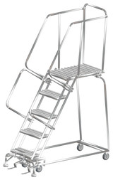 Ballymore Safety Products Stainless Steel Ladders, 5 Step, 24 In Wide Base, 28 in Deep Top Step, Serrated Tread, Setup 