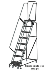 Weight-Actuated Series Ladders, Weight Actuated, 8 Step, 24 In Wide Base, 21 in Deep Top Step, Perforated Tread, Setup