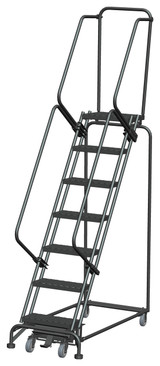 Weight-Actuated Series Ladders, Weight Actuated, 7 Step, 24 In Wide Base, 14 in Deep Top Step, Expanded Metal Tread, Setup