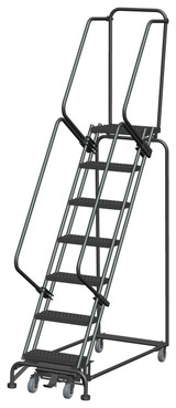 Weight-Actuated Series Ladders, Weight Actuated, 7 Step, 24 In Wide Base, 14 in Deep Top Step, Serrated Tread, Setup