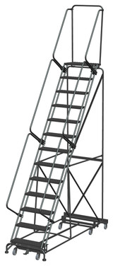 Weight Actuated All Directional Ladders, Weight Actuated, All Directional, 13 Step, 40 In Wide Base, 14 in Deep Top Step, Perforated Tread