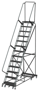 Weight Actuated All Directional Ladders, Weight Actuated, All Directional, 13 Step, 40 In Wide Base, 14 in Deep Top Step, Expanded Metal Tread