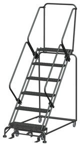 50 Degree Slope Walk Down Ladders, 6 Step, 32 In Wide Base, 14 in Deep Top Step, Expanded Metal Tread