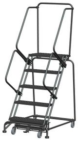 Weight-Actuated Series Ladders, Weight Actuated, 5 Step, 32 In Wide Base, 14 in Deep Top Step, Perforated Tread, Setup