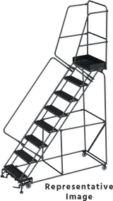 Ballymore Safety Products 50 Degree Slope Walk Down Ladders, CALOSHA, 50° Incline, 8 Step, 24 In Wide Base, 14 in Deep Top Step, Expanded Metal Tread, Setup 