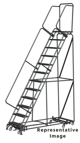 Weight Actuated All Directional Ladders, Weight Actuated, All Directional, 12 Step, 32 In Wide Base, 21 in Deep Top Step, Abrasive Mat Tread