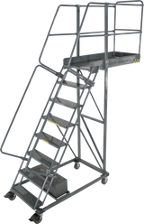 Cantilevered Ladders, 8 Step, 32 In Wide Base, 35 in Overhang, Serrated Tread