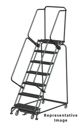 Weight-Actuated Series Ladders, Weight Actuated, 7 Step, 32 In Wide Base, 21 in Deep Top Step, Expanded Metal Tread, Setup